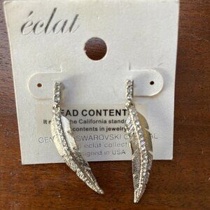 Bundle 3 pair/ $12.  Eclat Silver Toned Feather Earrings with Swarvoski Crystals